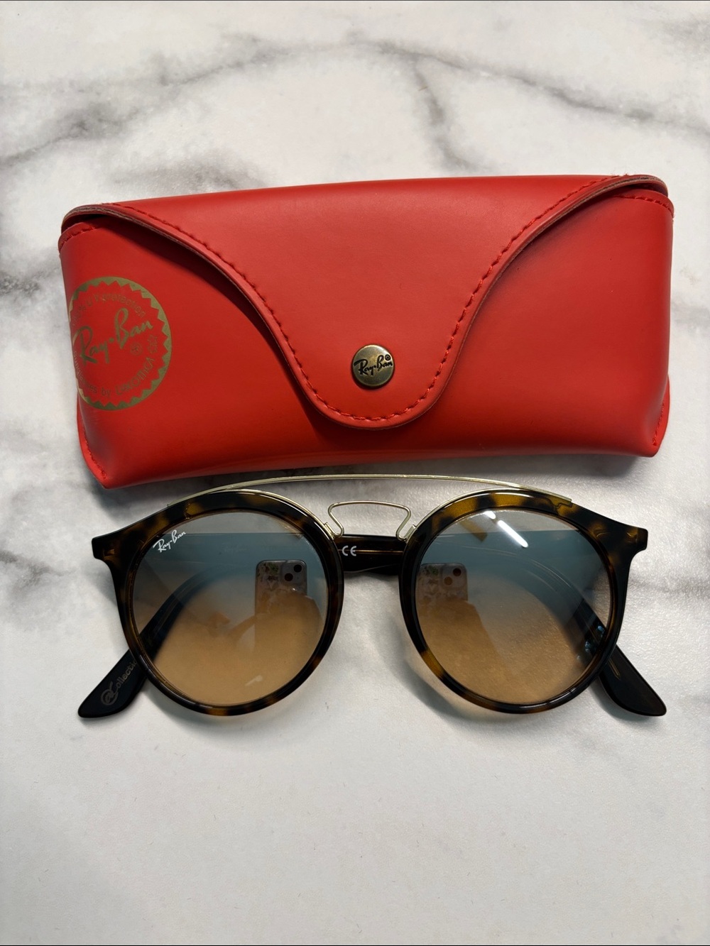 Ray-Ban Tortoiseshell Round Sunglasses with Red Case